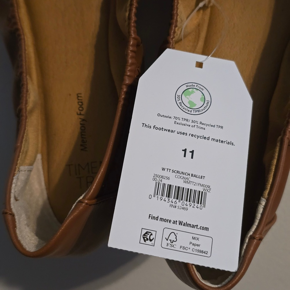 Time and Tru Scrunch Ballet Flat Women 11 Cognac Brown Memory Foam WMTT21FM009L - Picture 3 of 5